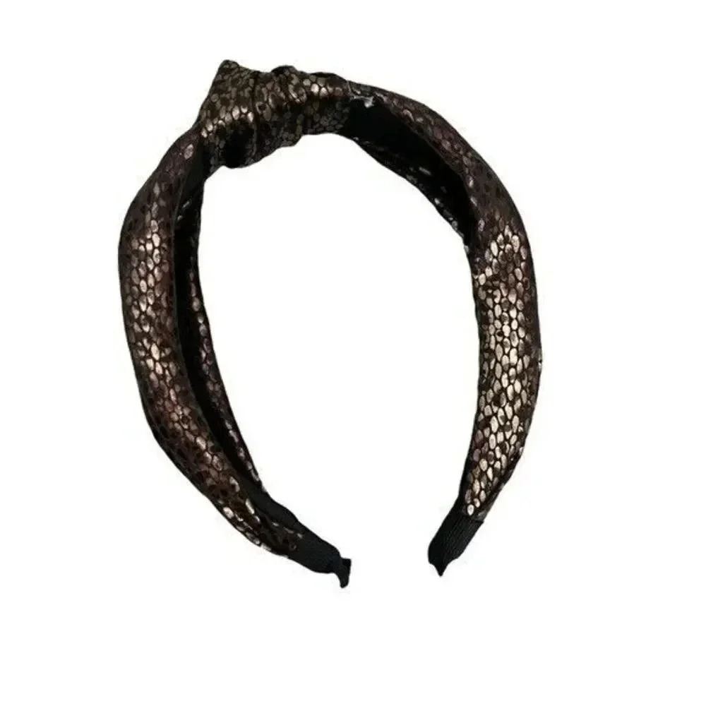 Boutique Brown Metallic Pewter Brown Textured Knot Headband